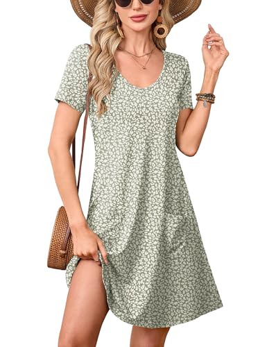 Image of Heymoments Summer Dresses for Women Short Sleeve V Neck Swing Sundress Casual A-Line Flowy Dress with Pockets S-2XL