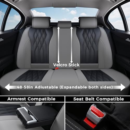 Image of Coverado Seat Covers FullSet, 5 Seats Car Seat Protector, Waterproof Nappa Leather Cushion, Front & Rear Fit for Most Sedans SUV Pick-up Truck-Gray&Black