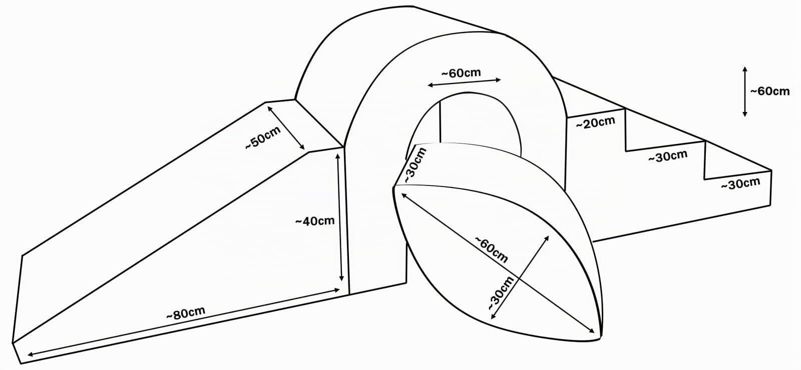 Velinda Brücke-Set 4 Großbausteine Schaumstoffbausteine XXL-Softplay-Spielbausteine (Farbe: weiß,grau)
