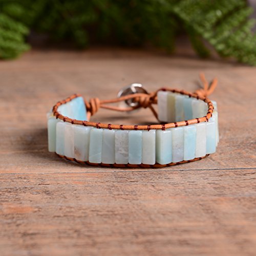 Image of YGLINE Boho Handmade Wrap Leather Tube Crystal Stone Bracelet for Women