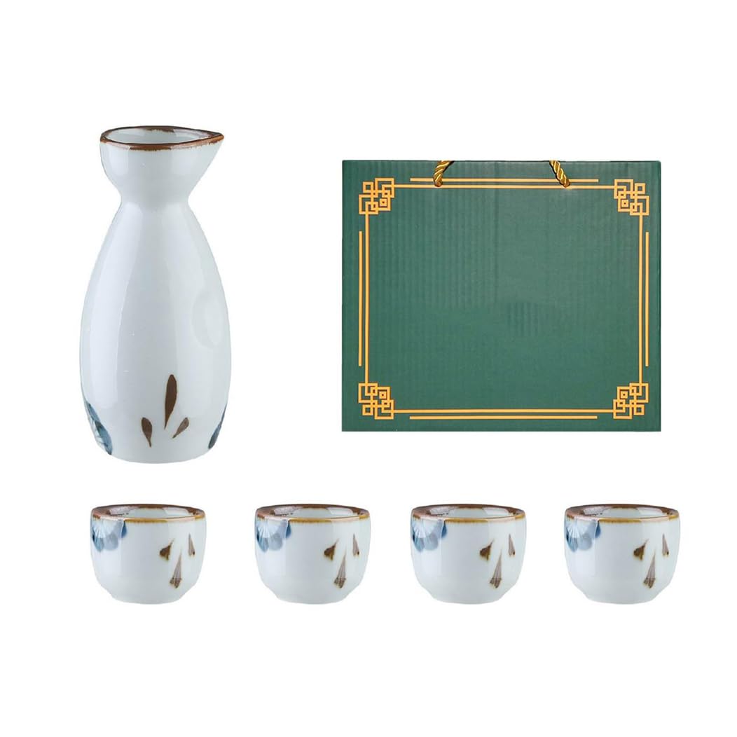 Coffret cadeau de service à saké japonais traditionnel en céramique, lot de 5 pièces, fabriqué et peint à la main, artisanat traditionnel rétro en porcelaine, tasse à saké pour restaurant commerc
