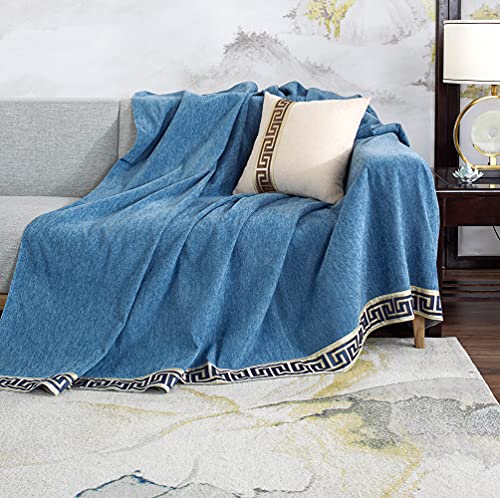 Stacypik Sofa Cover For Pets,Dogs,Cats Kids-Chenille Recliner Cover For 2-3 Cushion Thick Couch Protector Multi-Use Couch Cover With Jacquard Edge ,Machine Washable , 71" W X118 L, Blue-1 Pc #TOP1