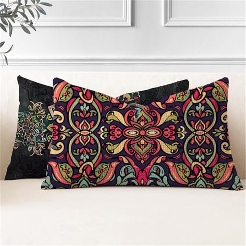 Fundas Cojines Mandala Cojines Rectangulares Grandes 50x80, Cojin Exterior Impermeable Flor Fundas Almohada, Doble Cara Funda Cojin in Lino para Sofa Jardín Banco Coche Terraza Cama, 2 Piezas J2-2