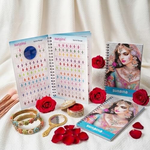 Image of SUNAINA Fancy Multicolour Kalyanam Bindi Book for Women & Girls - Spiral Range Sticker Bindiya with Mirror, Velvet Material Long Lasting Skin Friendly Adhesive, Perfect for Daily Wear, Weddings & Festivals | Pack of 1 | 350+ Bindi in a Book