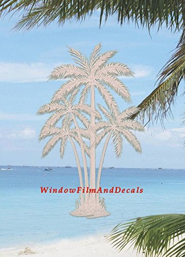 Oval Palm Tree Etched Window Decal Vinyl Glass Cling - 8" X 12" - Clear With White Design Elements #TOP1