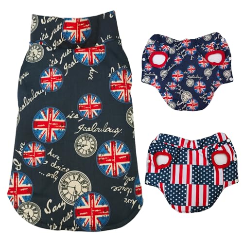 RIOSTUDIO 犬服 犬用防寒ジャケット防寒コート 防寒ベスト 冬服 秋 冬 犬の服 可愛い リバージブル中綿ベスト 前開き ボタン 着脱簡単 冬用アウトドアウェア 猫服 防寒 ドッグウェア ペット服 ワンコ服 小型犬(Aイギリス×アメリカ,XL)
