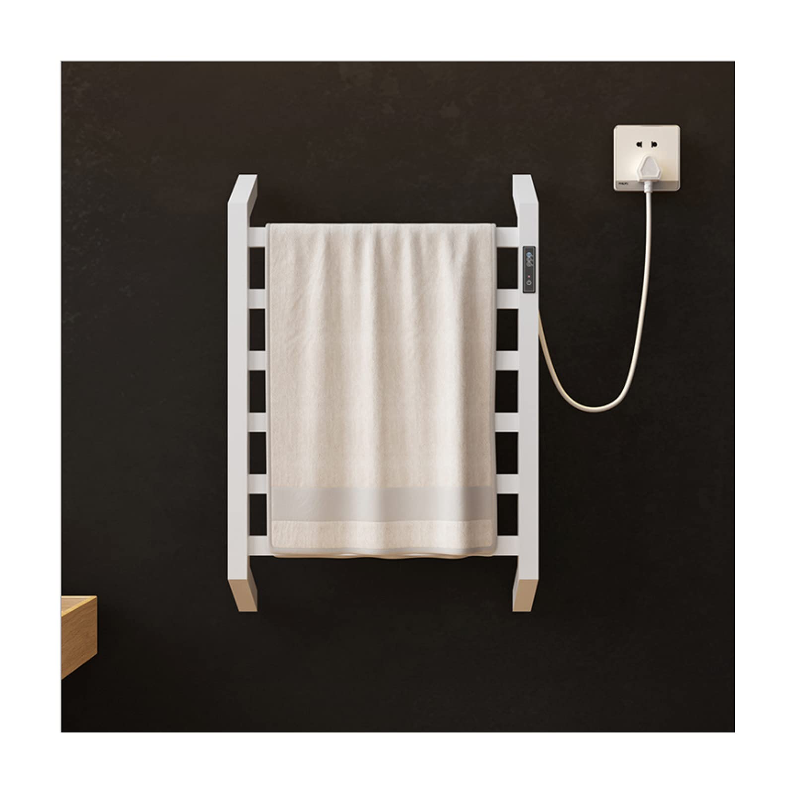 Porte-serviettes chauffant enfichable avec minuterie et étendoir mural de température
