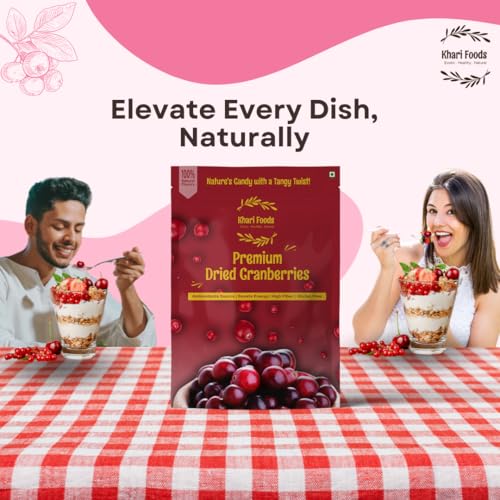 Image of Khari Foods Dried Cranberries, Dry Fruit Berries, Rich in Antioxidants, Energy Booster, No Preservatives (100g)