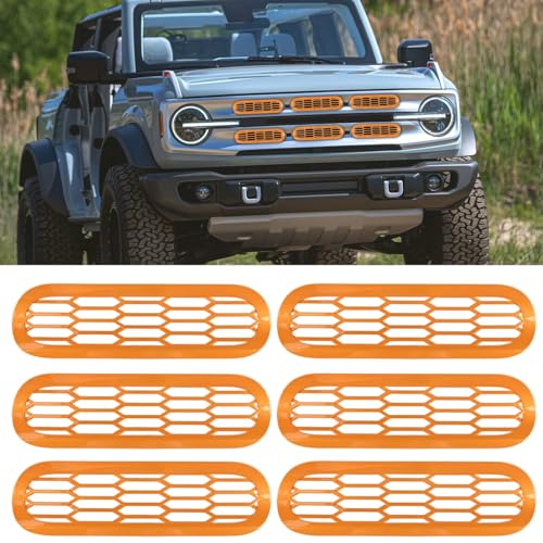 Image of Front Grill Mesh Grille Inserts Cover Frame, Front Bumper Inserts Grill Guard Clip-on Decoration Accessories for Ford Bronco Offroad 2 /4 Door 2021 2022 2023 2024 2025 (Yellow)