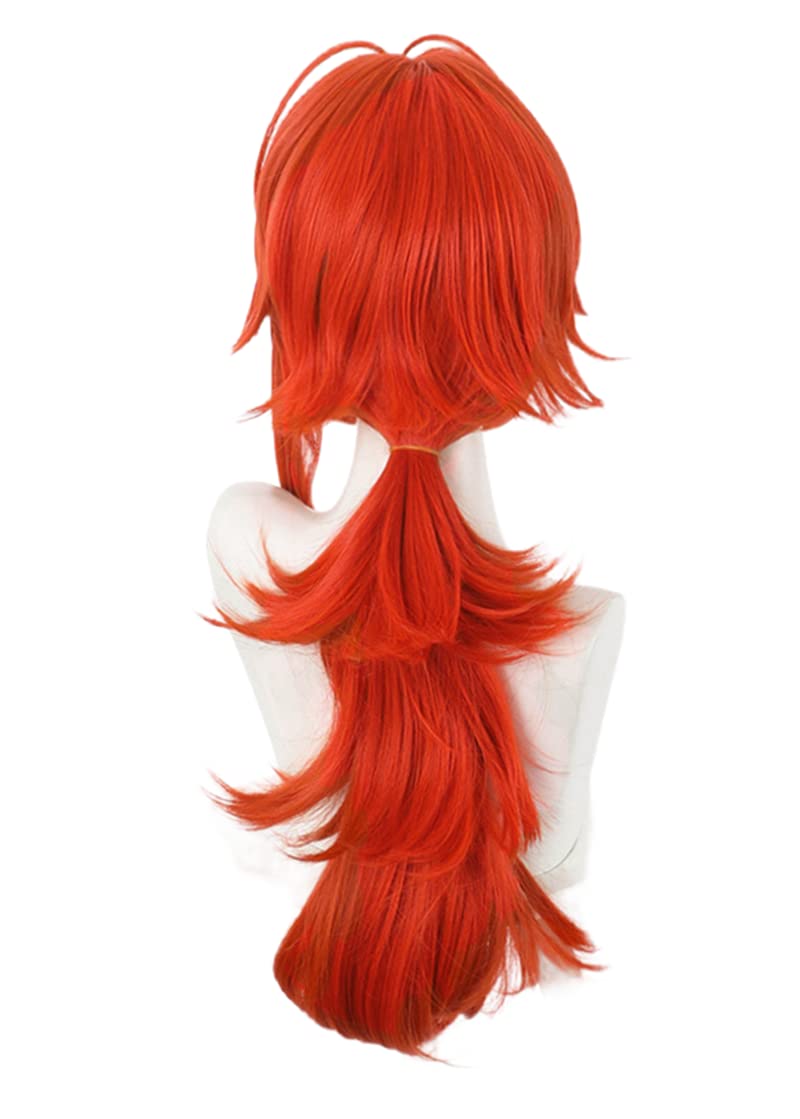 LeMarnia Gold Mixed with Yellow Straight Ponytail Synthetic Wig with Ribbon for Cosplay Fischl Wig Halloween Costume Party Wigs