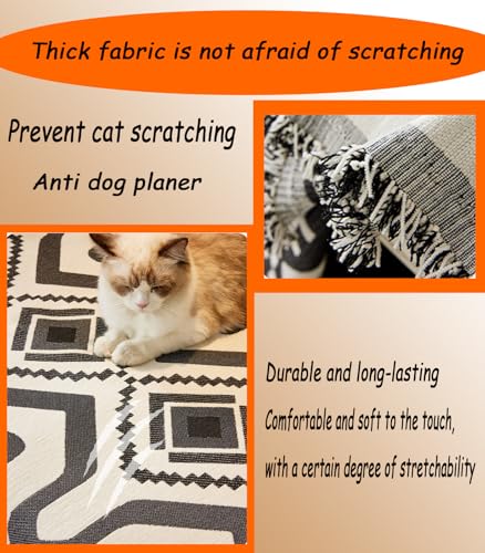 Dfcdcoo Boho Couch Cover for Dogs Throw Couch Cover with Tassel Loveseat Covers Futon Cover L Shaped Cover Washable Chenille Couch Protector (Black,180 * 230CM)