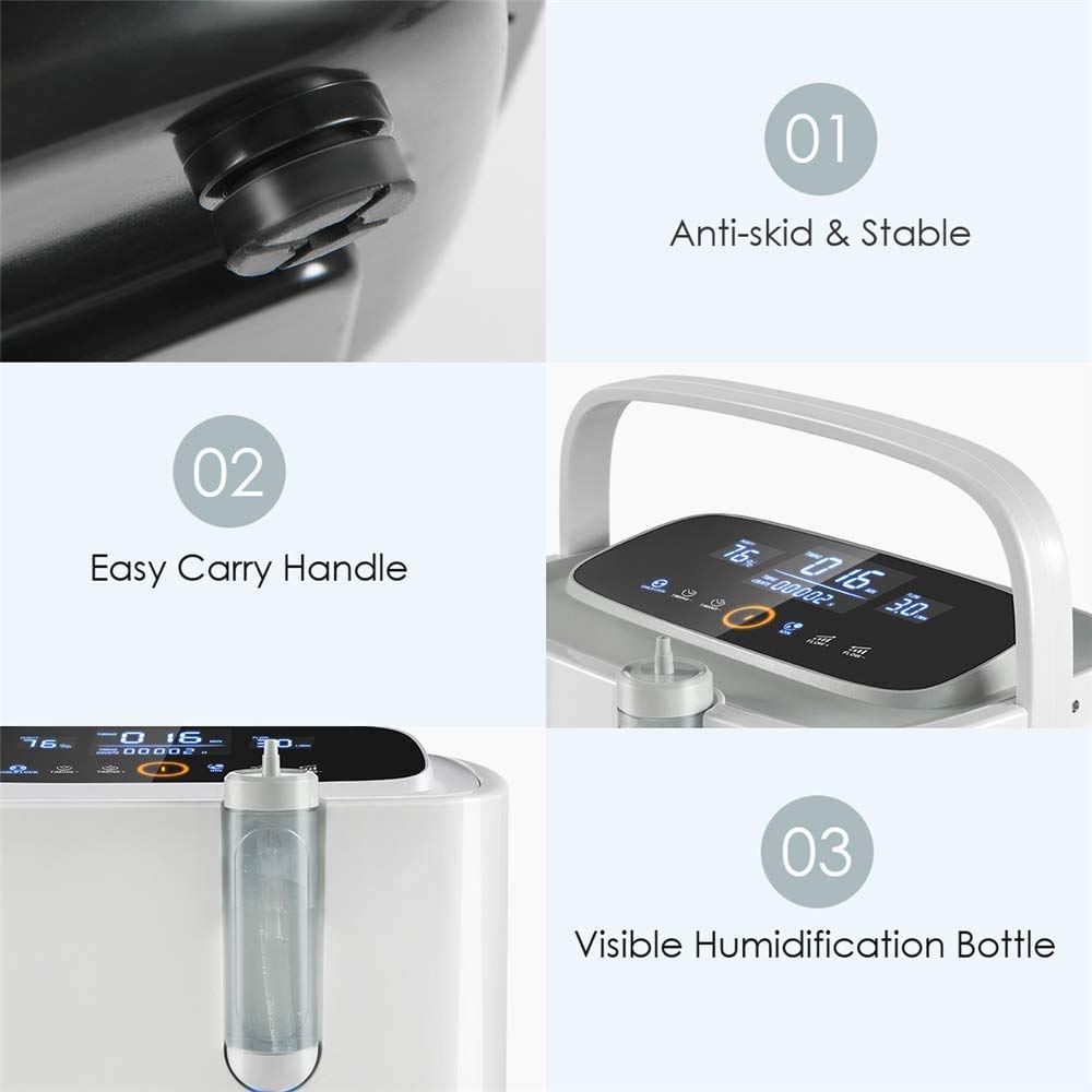 Concentratore di ossigeno 1-7L / min 93% Dispositivo per ossigeno ad alto potere purificante 220V Macchina per ossigeno portatile regolabile per uso domestico e di viaggio (≤42dB)