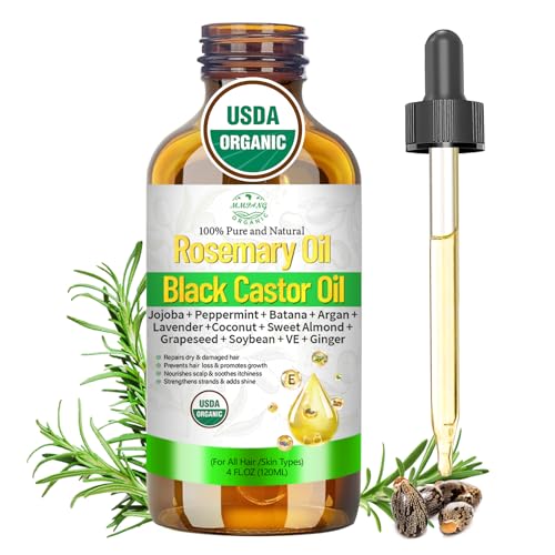 Organic-Rosemary-Oil-for-Hair-Growth-Rosemary-Oils-with-Castor--USDA-Certified-Cold-Pressed-Blend-Hair-Oil-for-Thicker-Fuller-Hair-Soothe-Itchy-Scalp-Repair-Damaged-Hair--4-fl-oz Organic Rosemary Oil for Hair Growth, Rosemary Oils with Castor – USDA Certified Cold Pressed Blend Hair Oil for Thicker, Fuller Hair, Soothe Itchy Scalp & Repair Damaged Hair – 4 fl oz - Image 1