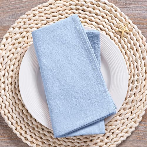 Image of MLMC 8 Pack Blue Cloth Napkins Rustic Washable Cotton Linen Napkins Set of 8 17 inchx17 inch Reusable Dinner Napkins Cloth for Wedding Baby Shower Party Gathering Everyday Use