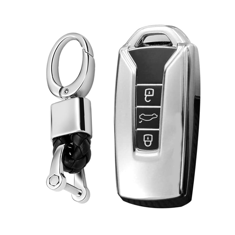 KUNIO Coque De Clé De Voiture TPU Pour VW Touareg 2018–2022 – Housse Souple Argentée 3 Boutons Avec Porte-clés