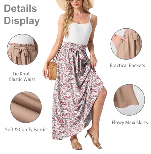 Lepunuo Maxi Floral Skirts Summer High Waisted Flowy Maxi Skirts Trendy Cute Ladies Skirts with Pockets — view 3