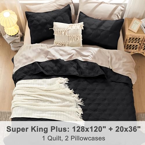 Image of Litanika Oversized King Quilt Bedding Set, 3 Pcs Black Bedspreads Set