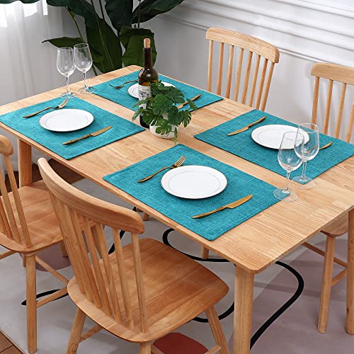 Homing Teal Cloth Placemats Set Of 6 – Cotton Linen Blend Washable Spring Dining Table Mats For Indoors & Outdoors, Easy To Clean, 13 X 19 Inch #TOP5
