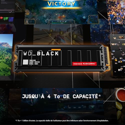 WD_Black SN8100 4 to PCIe 5.0x4 NVMe M.2 SSD avec dissipateur Thermique, Vitesses de Lecture/d’écriture séquentielle pouvant Atteindre 14 900 Mo/s / 14 000 Mo/s, TLC 3D CBA NAND