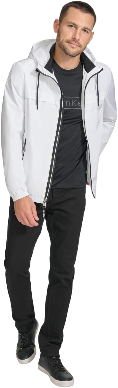 Calvin Klein Men's Adjustable Drawstring Hood Zip Up Windbreaker Jacket
