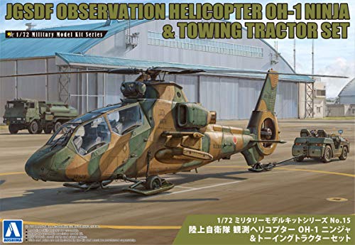 OH-1 Ninja hélicoptère JGSDF Aoshima avec tracteur de remorquage maquette 1/72