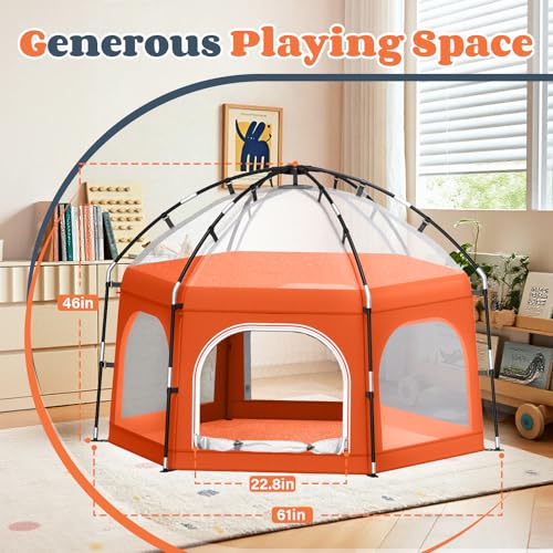 Image of Baby Playpen with Canopy, Portable Outdoor & Indoor Baby Beach Tent for Babies and Toddlers, Foldable Play Yard with Mosquito Net, Travel Play Yard Includes Sand Stakes & Carry Bag