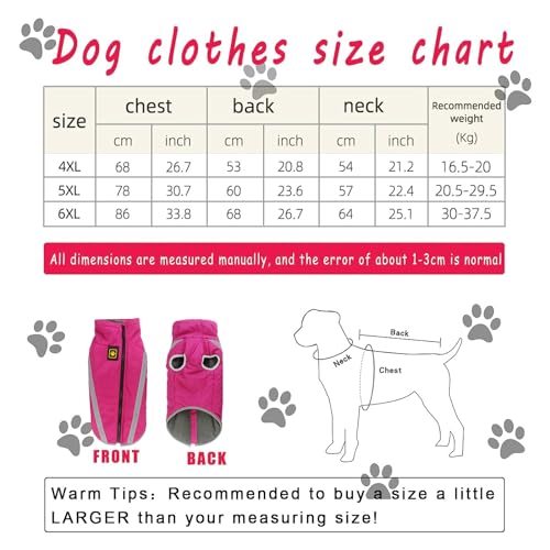 Hunde Winterjacke, Warme Hundejacke Mantel für Mittlere und Große Hunde Winter Wasserdicht Hundekleidung Reflektierende Fleece Welpen Outdoor-Mäntel für Labrador, Bulldogge, Samoye (4XL/53cm, Rosa)