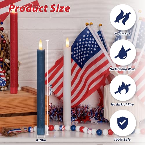 Image of Patriotic Flameless Candles with Remote and Timer, Real Wax Red White and Blue Candles for 4th of July Decorations, 250th Anniversary Battery Operated Candles for Independence Day Celebrations, 3Pack