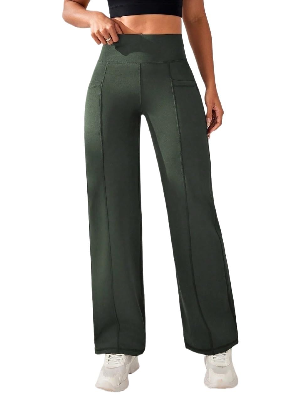 Womens Fall Sport Casual Solid Color High Waist Pants Trousers