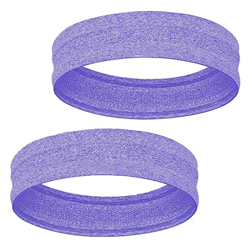 Sweatbands for Women Men Super Absorbent Sweat Bands Headbands with Nonslip Grip Stretchy Soft Athletic Hair Head Bands for Workout Sports Exercise (2 Pack of Purple)