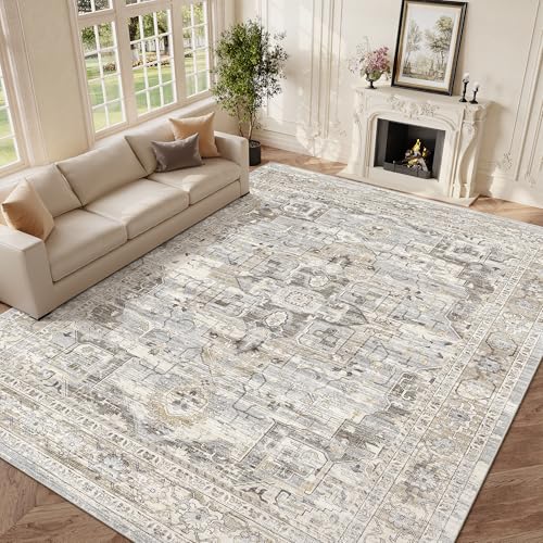 xilixili 8x10 Area Rugs for Living Room, Machine Washable Non Slip Vintage Rug, Non-Slip Stain Resistant, Large Soft Home Decor Rug for Bedroom Dining Room (Beige/Brown, 8'x10')