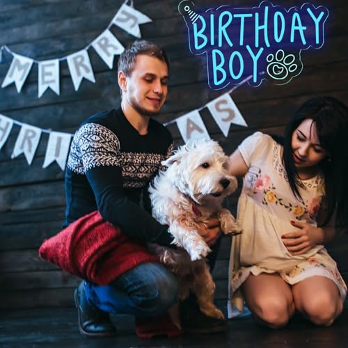 Image of Boy Dog Birthday Neon Sign Birthday Decorations Pet Puppy Birthday Party Gifts for dog lovers-14.5 x 12.2 Inches-USB Powered-Acrylic