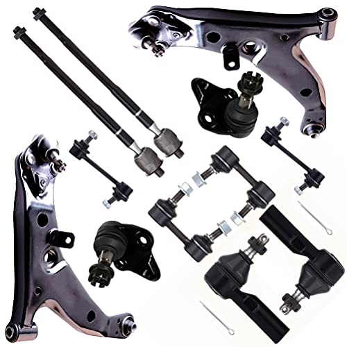 SCITOO 12pcs Suspension Kit Front Lower Control Arm Ball Joints Inner Outer Tie Rod Ends Sway Bar Links fit for 1996-2002 for Toyota Corolla
