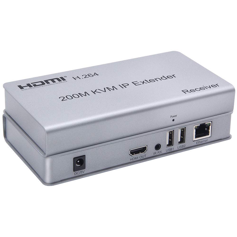 HDMI 200m KVM IP Extender RJ45 IP Network KVM Over IP Extender Over Cat5e/6, HDMI KVM Extender with Wide IR by TCP/IP