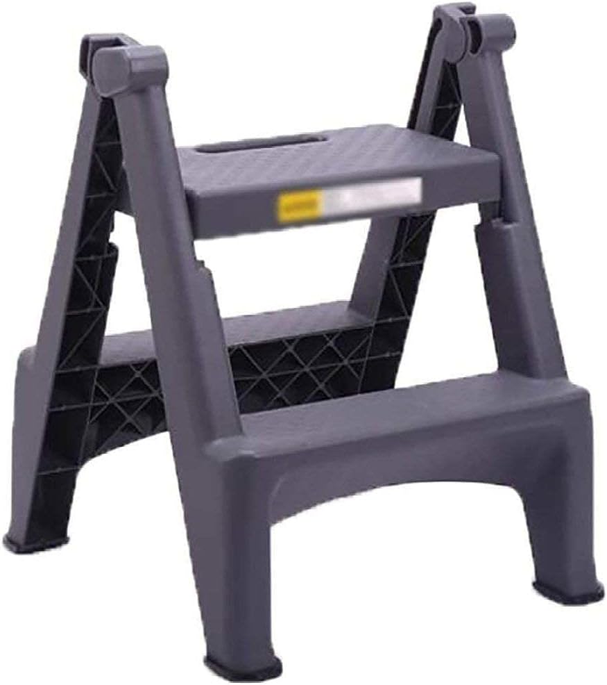 Ladder Small Thick Plastic 2-Step Folding Stepladder with Non-Slip Steps, 220 Pound Capacity, Gray/A/As Shown