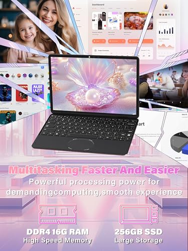 Image of 11 inch Pink 2-in-1 Convertible Touchscreen Laptop, FHD (1920x1200) IPS Display,Celeron N95 Processor, 16GB RAM 256GB SSD, Facial Recognition, HD Camera, Backlit KB, USB-C,Win 11 Pro for Students & Travel