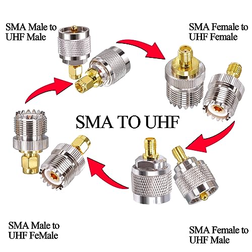 Adaptador coaxial SMA a UHF PL259 kit 4 piezas miniatura 5