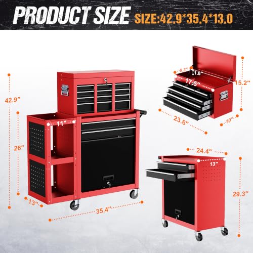 Image of 8-Drawers Rolling Tool Chest, Assembled Tool Cabinet, Removable Top Toolbox, 30% Extra Storage Tool Cabinet Heavy-Duty Lockable Wheels, Tool Rack, Metal Tool Storage Cart for Workshop, 2026 New Red