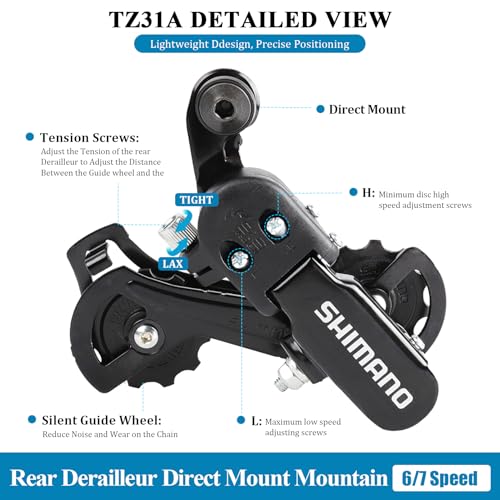 Rear Derailleur RD-TZ31A 6/7 Speed Direct Mount/Hanger Mount Derailleur for Mountain Bike Tricycle Commuter Bike Cruiser Bike (RD-TZ31A-Direct Mount) - Thumbnail 3