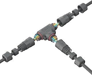 AOHUA M25 IP67 3Way 3pin Waterproof Tee Junction Box Connector, Cable Range 7.0-15.0mm, Field Installable, UL Certification (Black)(1-Pack) (AH-M25-2503T01132)