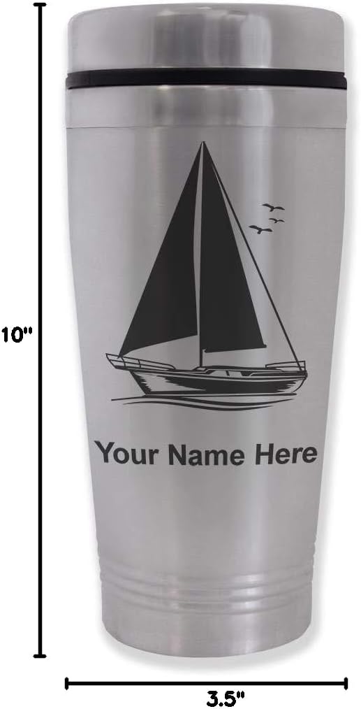 LaserGram 16oz Commuter Mug, Sailboat, Personalized Engraving Included