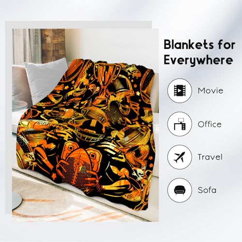Football Blanket, Cozy Soft Throw Gifts for Kids, Cool Black Flannel Throw Blankets for Couch Office, 30x40 Inches