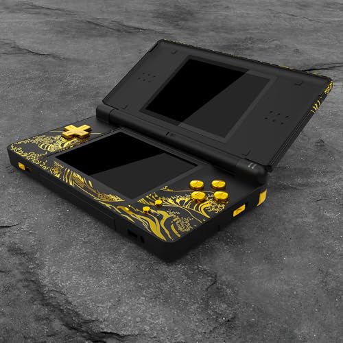 Image of eXtremeRate Replacement Full Housing Shell for Nintendo DS Lite, Custom Handheld Console Case Cover with Buttons, Screen Lens for Nintendo DS Lite NDSL - The Great Golden Wave Off Kanagawa - Black