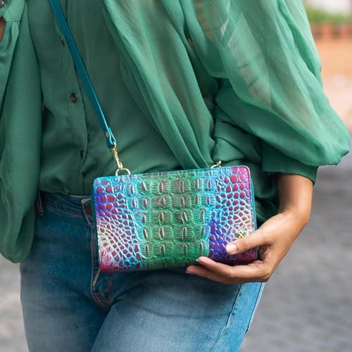 Image of Anuschka Women's Leather Wallet - Hand-Painted Genuine Leather Wallet with RFID Protection - 1149, Croc Embossed Daydream