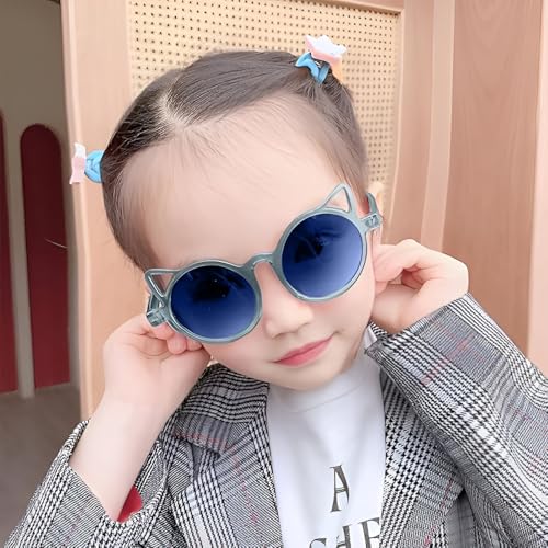 Image of SYGA Baby Rose Flower Stretchable Headband With Uv Protection Cat Type Sunglasses Stylish Combo For Toddlers And Kids (Blue)