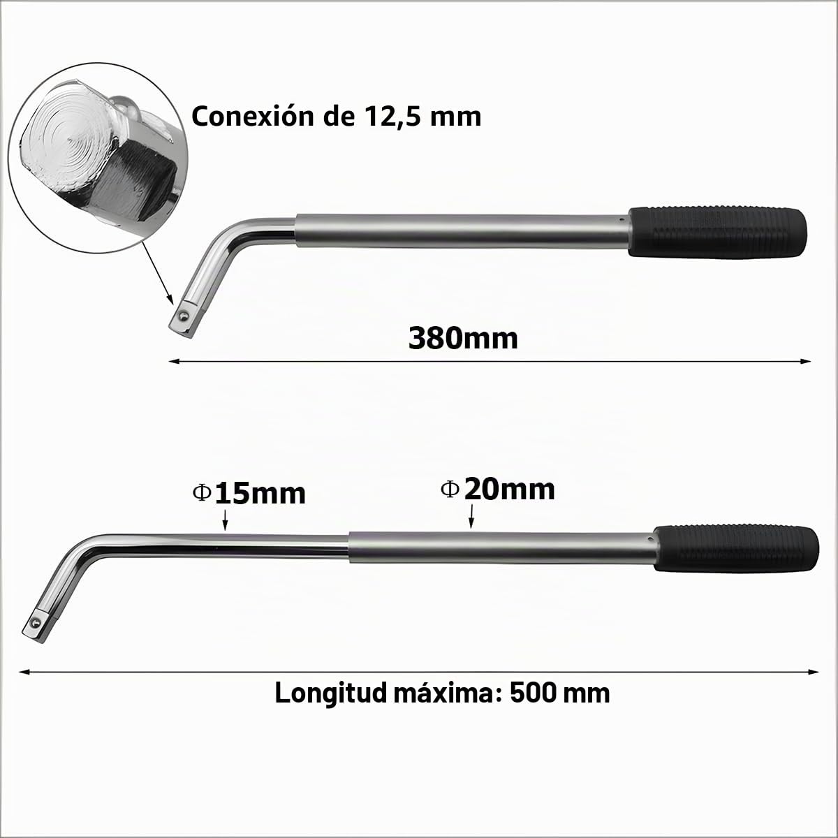 CGEAMDY Llave de Rueda Universal, Telescópica, Mango Extensible, Bujes de Varias Tallas, Llave de Tornete para la Eparación de Neumáticos de Caravana de Camión Vehículos