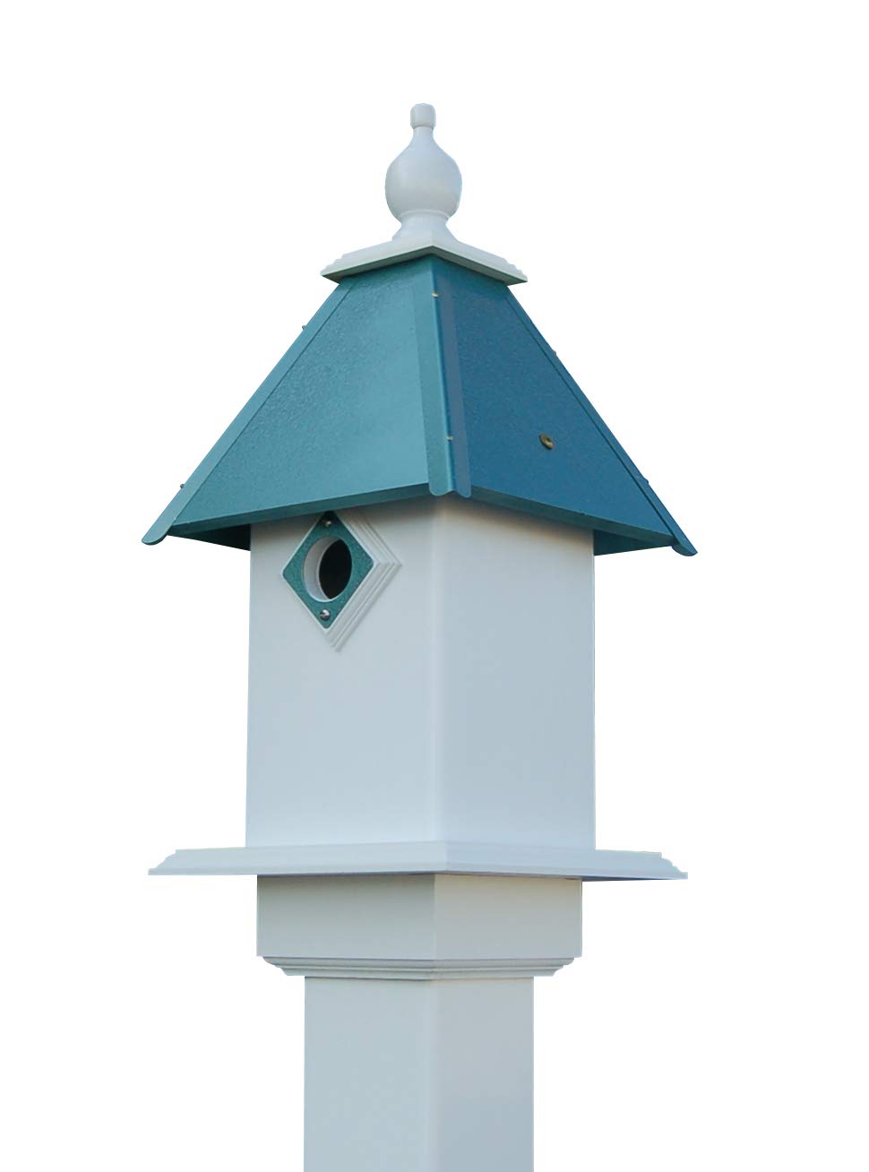 Wing & A Prayer Classic Bluebird House – Durable PVC Birdhouse with 1.5” Entry, Verdigris Roof & Removable Finial – Outdoor Bluebird Nest Box, Mold &