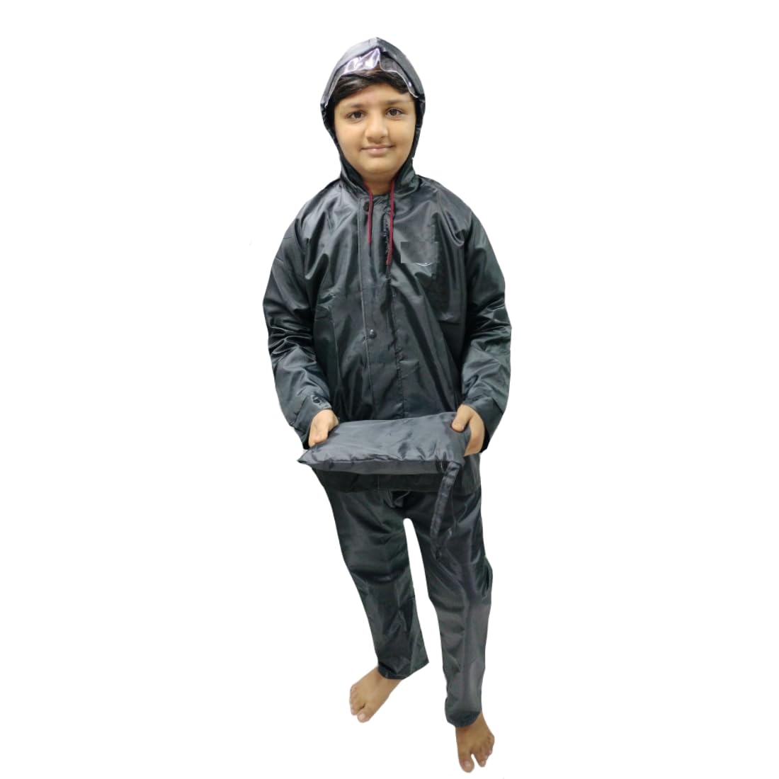 D8211K Rain Coat for Chindren's, Waterproof Raincoat for Kids with Pant Set, Rain Coat for Children with Bag (Black, 6 Years - 7 Years) - Image 8 thumbnail