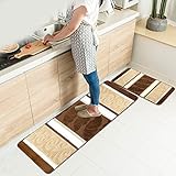HEBE Kitchen Rugs Set 2 Piece Machine Washable Non-Slip Kitchen Mats and Rugs Runner Set Rubber Backing Indoor Outdoor Entry Floor Carpet Door Mat Runner (18