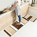 HEBE Kitchen Rugs Set 2 Piece Machine Washable Non-Slip Kitchen Mats and Rugs Runner Set Rubber Backing Indoor Outdoor Entry Floor Carpet Door Mat Runner (18"x47"+18"x30", Brown)